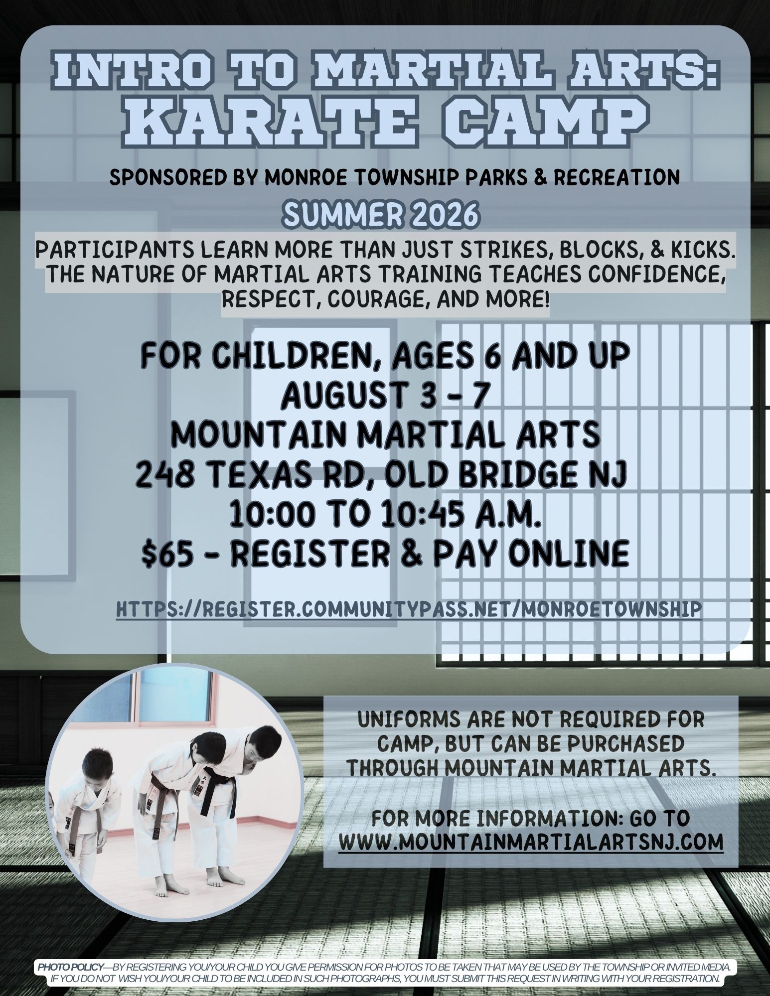 INTRO TO KARATE SUMMER CAMP 2026